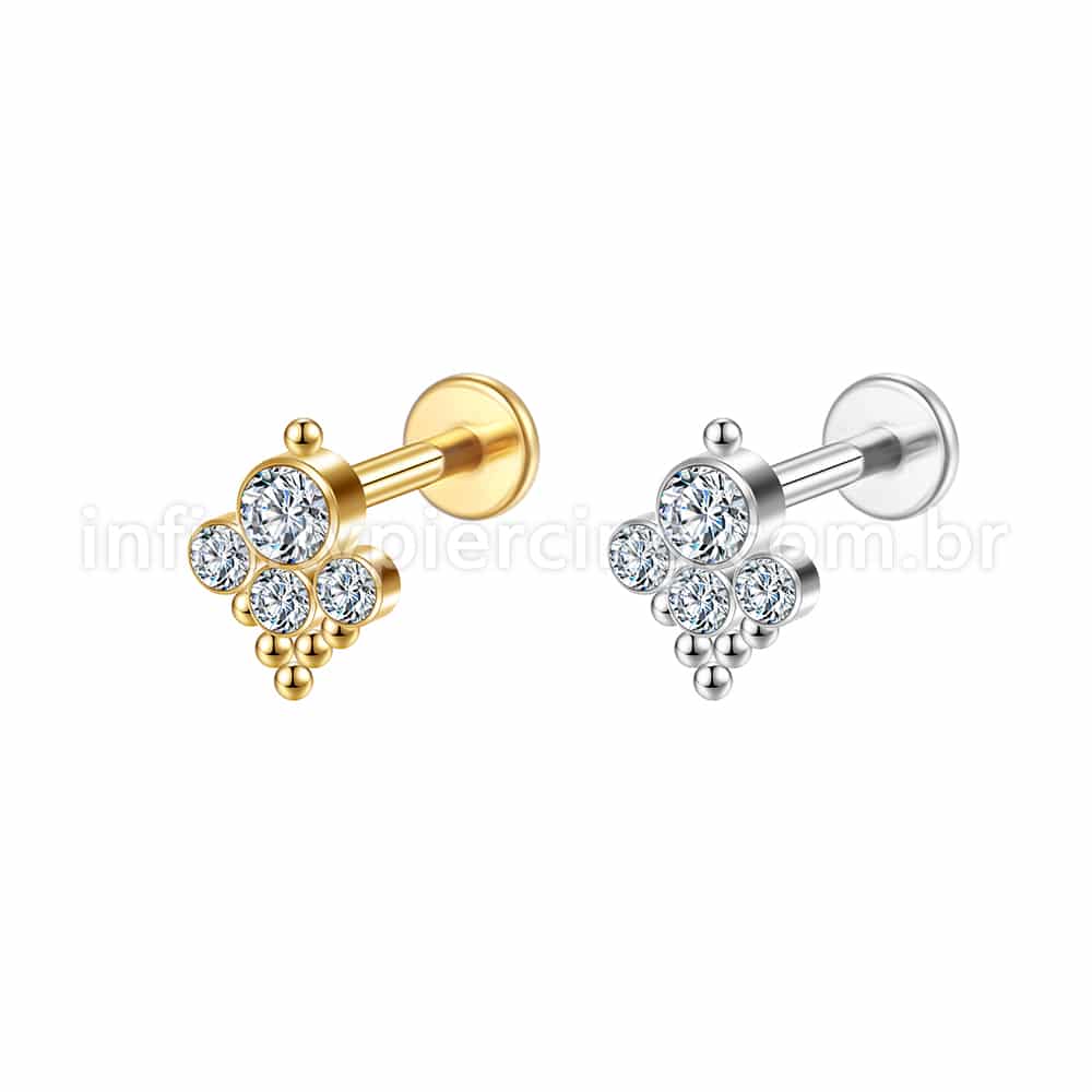 Piercing Labret Aço Cirúrgico Indiano Zircônias